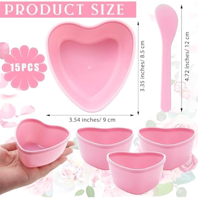 KASTWAVE FACIAL MASK MIXING BOWLS SET, 5 HEART-SHAPED PLASTIC CONTAINERS WITH SPATULA, DIY SKIN CARE TOOLS FOR ESTHETICIAN, HOME BEAUTY SALON, PINK SKIN CARE KIT - Image 4